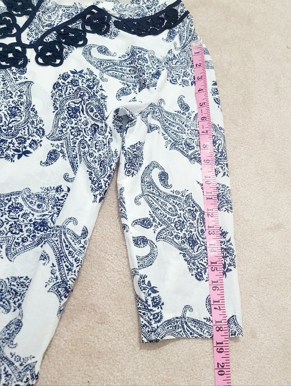 Liz Claiborne Womens Large Blue White Paisley Tunic Top 100% Cotton Boho Classic - Picture 9 of 12